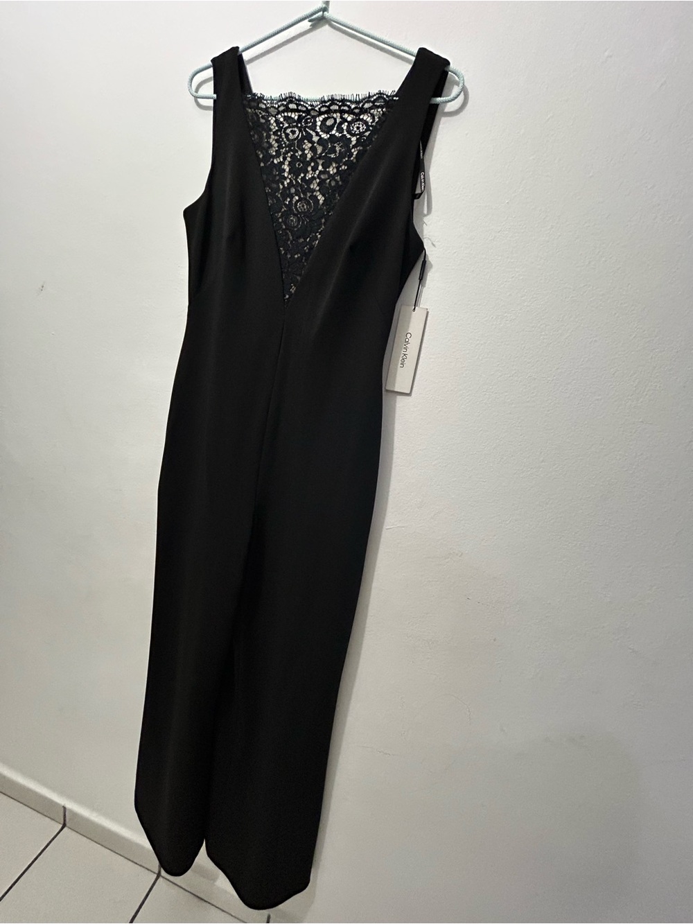 Calvin Klein Black Backless Lace-Panel Evening Dress